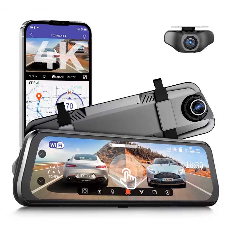 AZDome AR09 4K 2CH Full Mirror Wifi Touch dashcam