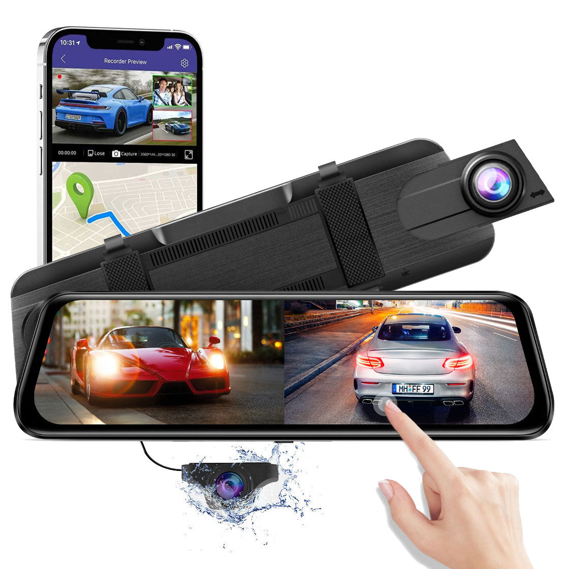 AZDome AR09 4K 2CH Full Mirror Wifi Touch dashcam