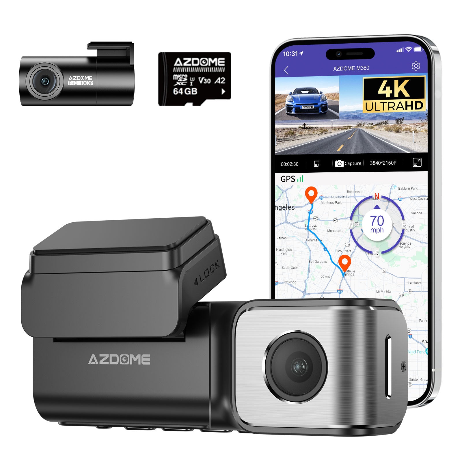 <tc>AZDome M360 Dashcam 2 CH 4K Wifi, GPS e 64 GB</tc>