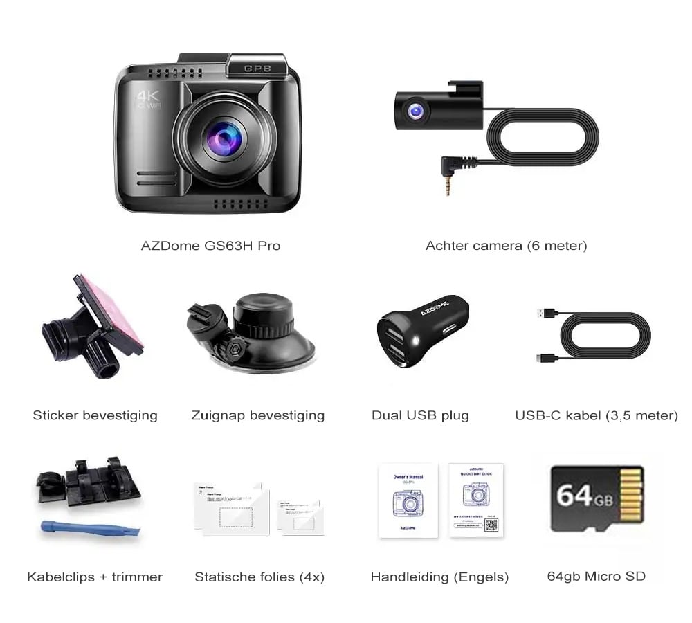 AZDome GS63H Pro True 4K 2CH Wifi GPS 64gb dashcam