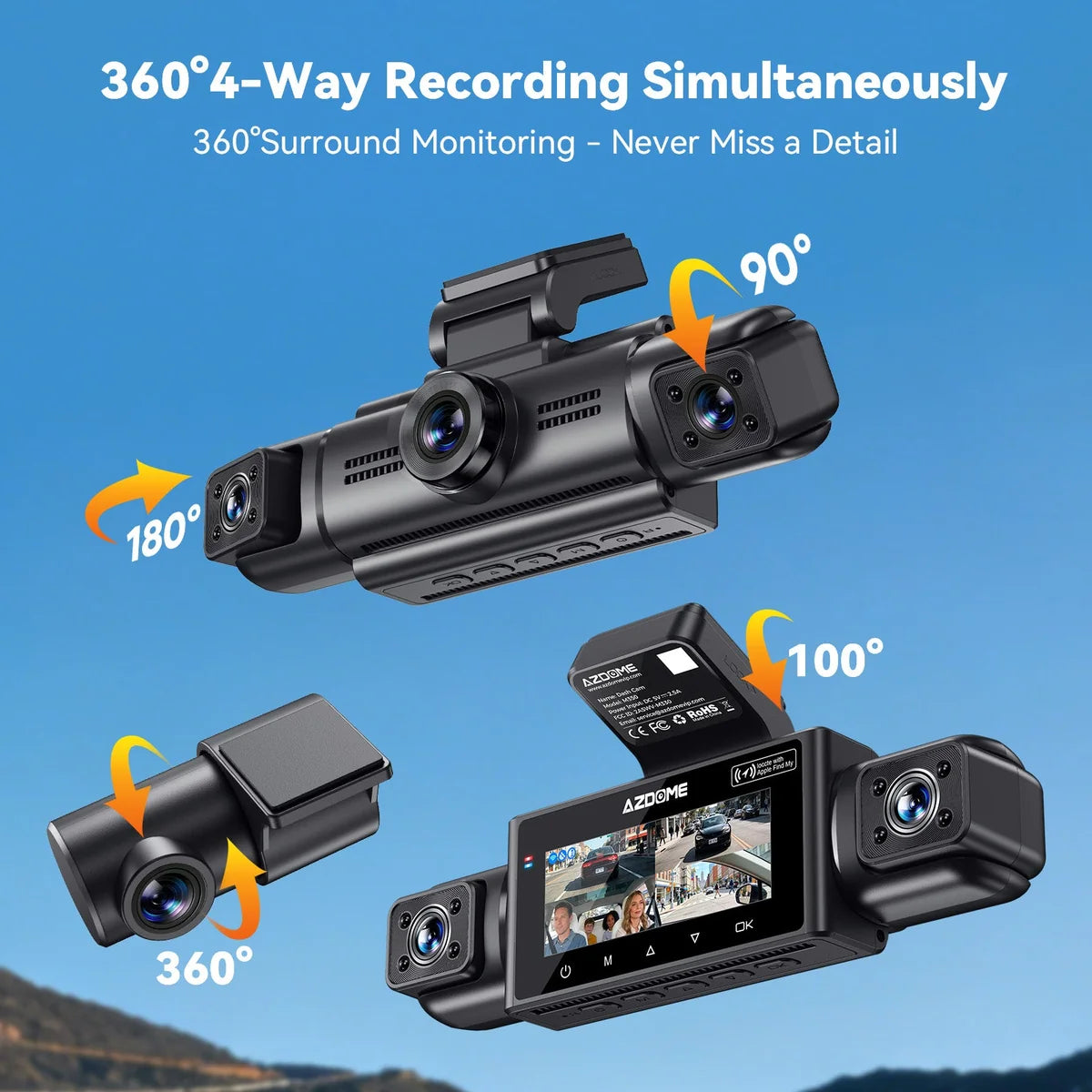 <tc>Dashcam AZDome M350 4CH 2K con wifi, GPS, 64 GB y visión de 360 grados</tc>