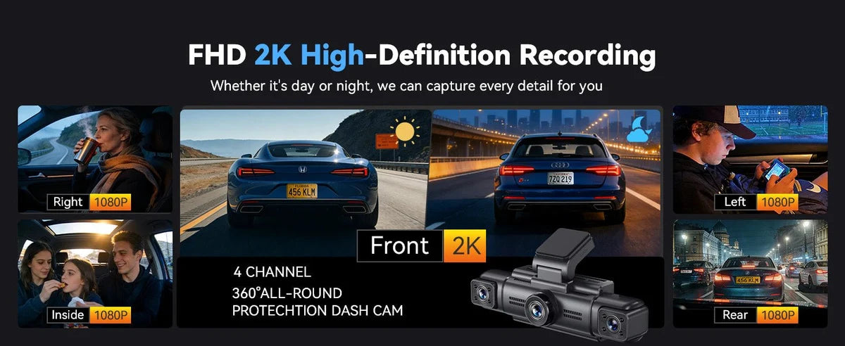 <tc>Dashcam AZDome M350 4CH 2K con wifi, GPS, 64 GB y visión de 360 grados</tc>
