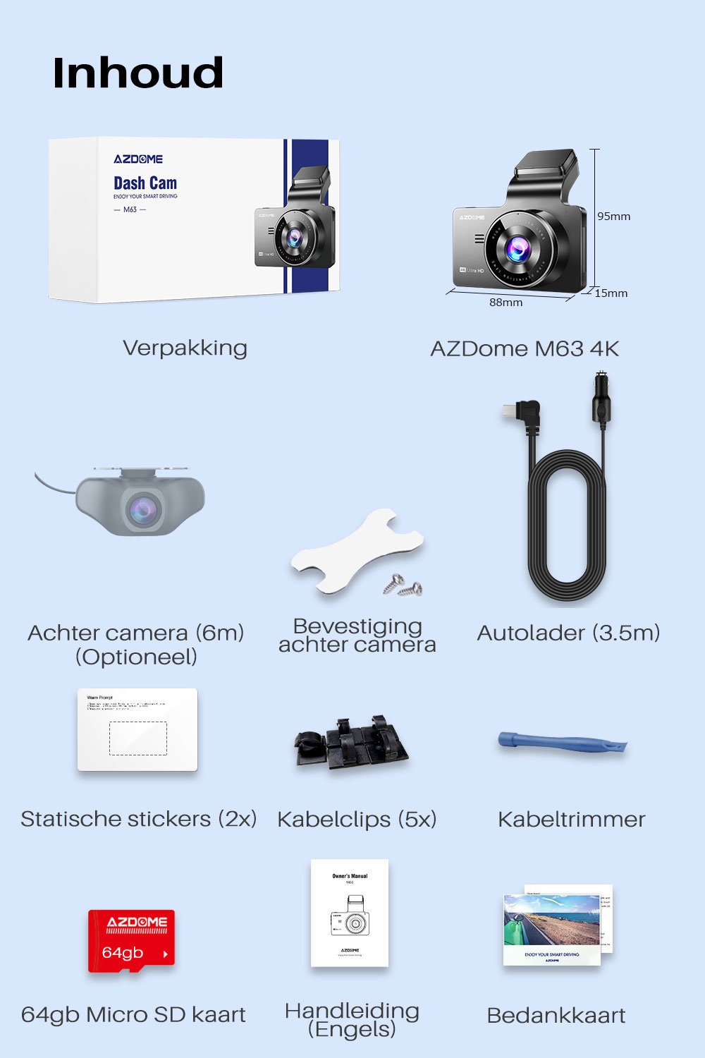 AZDome M63 Pro True 4K 64gb Wifi GPS dashcam