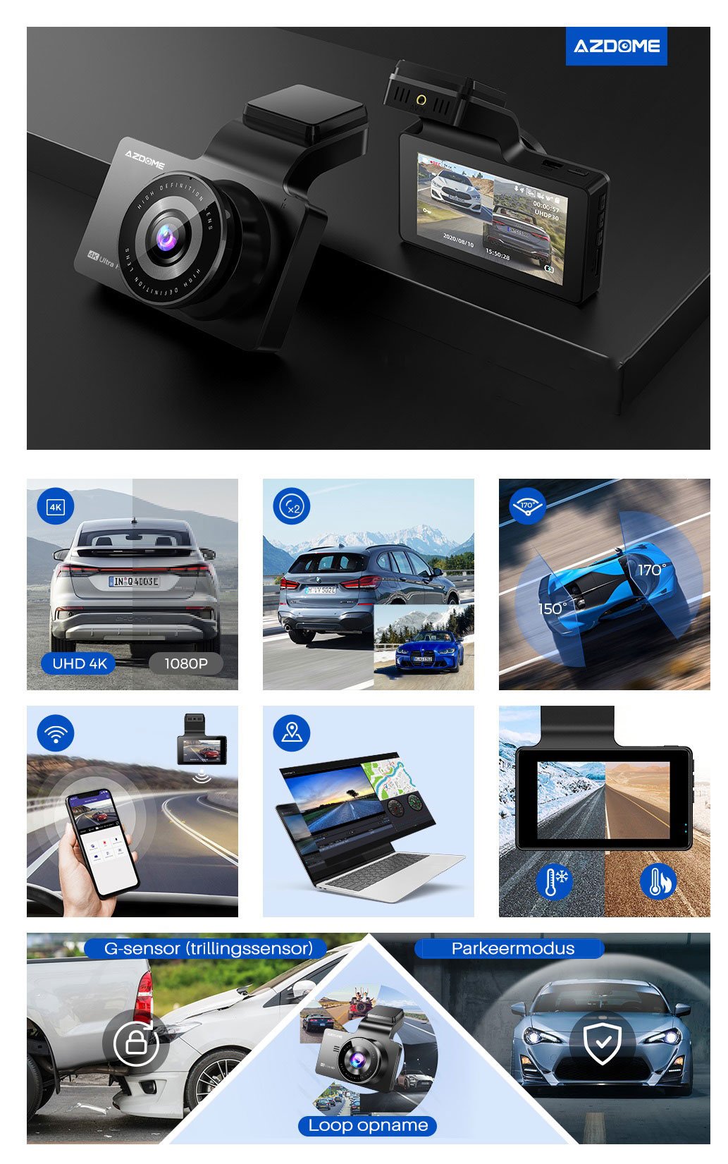 AZDome M63 Pro True 4K 64gb Wifi GPS dashcam