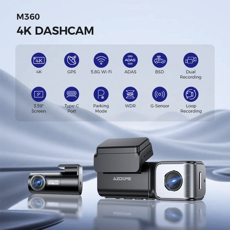 <tc>AZDome M360 Dashcam 2 CH 4K Wifi, GPS e 64 GB</tc>