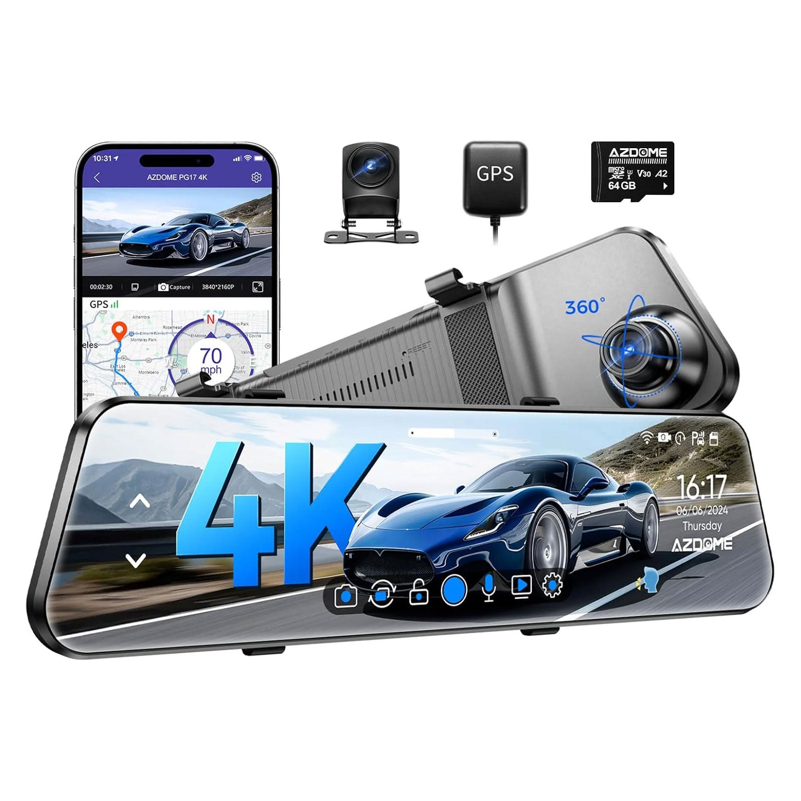 AZDome PG17 Max 4K 2 CH Wifi GPS 64GB dashcam